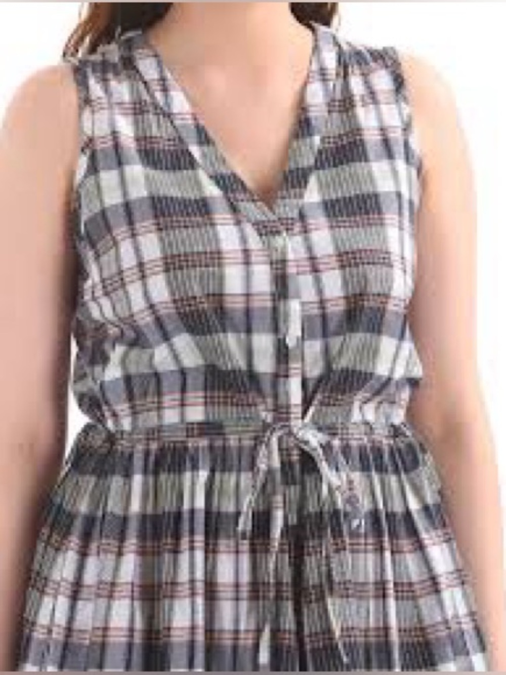 Gap Madras Plaid Cotton Shirtdress Summer Drawstring Waist Knee Legnth